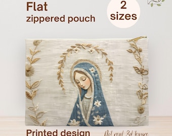 Virgin Mary Pouch, Embroidered Look Catholic Zip Bag, Mass Essentials Bag, Marian Devotion Gifts for Women, Blessed Mother Prayer Accessory