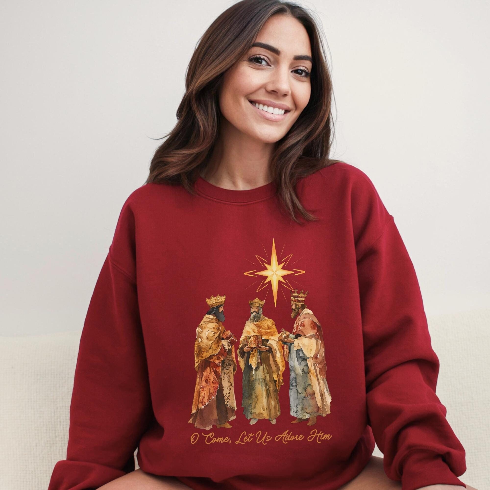 Let Us Adore Him Sweatshirt, Christian Christmas, Catholic Sweater