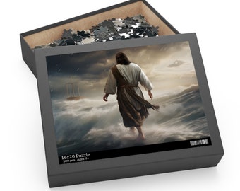 Jesus Walking on Water, Christian puzzle, Bible Art, Prayer Room Decor, Scripture Jigsaw Puzzle (120, 252, 500-Piece), Faith based gift