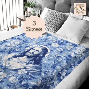Jesus Blanket, Catholic Velveteen Plush Blanket, Gift for Mom, Christian Home Decor, Religious Couch Throw, Bed Spread, Christian Gift Ideas