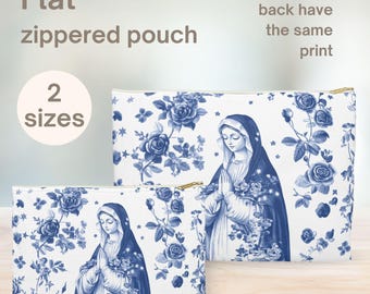 Virgin Mary Zippered Flat Pouch, Catholic pouch, Mass essentials, Veil bag Marian Devotion gift, Prayer Book Rosary bag, Catholic mom gift