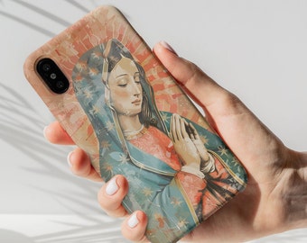 Virgin Mary phone cover, Catholic cell phone tough cover, mixed media asthetics, Christian women gift, Catholic gift, Samsung Galaxy, iPhone