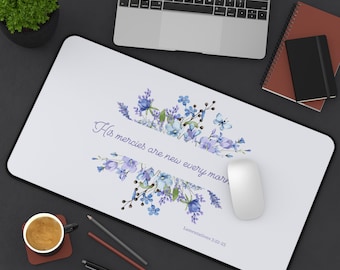 Large desk mat, Bible verse, Cottagecore desk mat, Floral inspirational desk mat, Scripture mouse pad, Christian merch, Christian decor