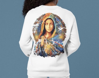 Virgin Mary Back print Unisex Sweatshirt, Gift for Catholics, Christian Sweater, Holy Mary Mother of God, Christianity youth