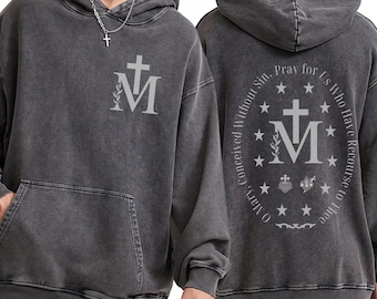 Miraculous Medal Hoodie, Marian Cross sweatshirt, Holiday Gifts Idea, Catholic Gifts for men, Christianity hoodie, Christian gift for son