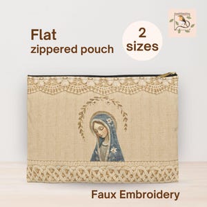 Sacchetto piatto con cerniera e ricamo finto della Vergine Maria, regali cattolici per donne, borsa portarosario essenziale per la messa per mamme cattoliche, accessorio della Santa Maria