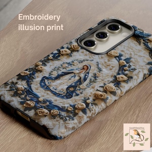 Katholische Handyhülle, Jungfrau Maria Faux Stickerei Tough Cover für iPhone, Galaxy, Geschenke für katholische Frauen, katholische Mutter Geschenk, religiöse Hülle