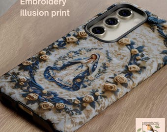 Etui na telefon z motywem katolickim, twarda obudowa z haftem Matki Boskiej na iPhone'a, Galaxy, prezenty dla kobiet katolickich, prezent dla mamy katolickiej, etui religijne