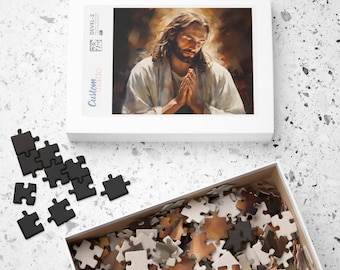 Jesus Painting Puzzle, Christian Jigsaw Puzzle (110, 252, 520, 1014-piece), Christ Praying Surrounded by Light, Prayer Room Decor