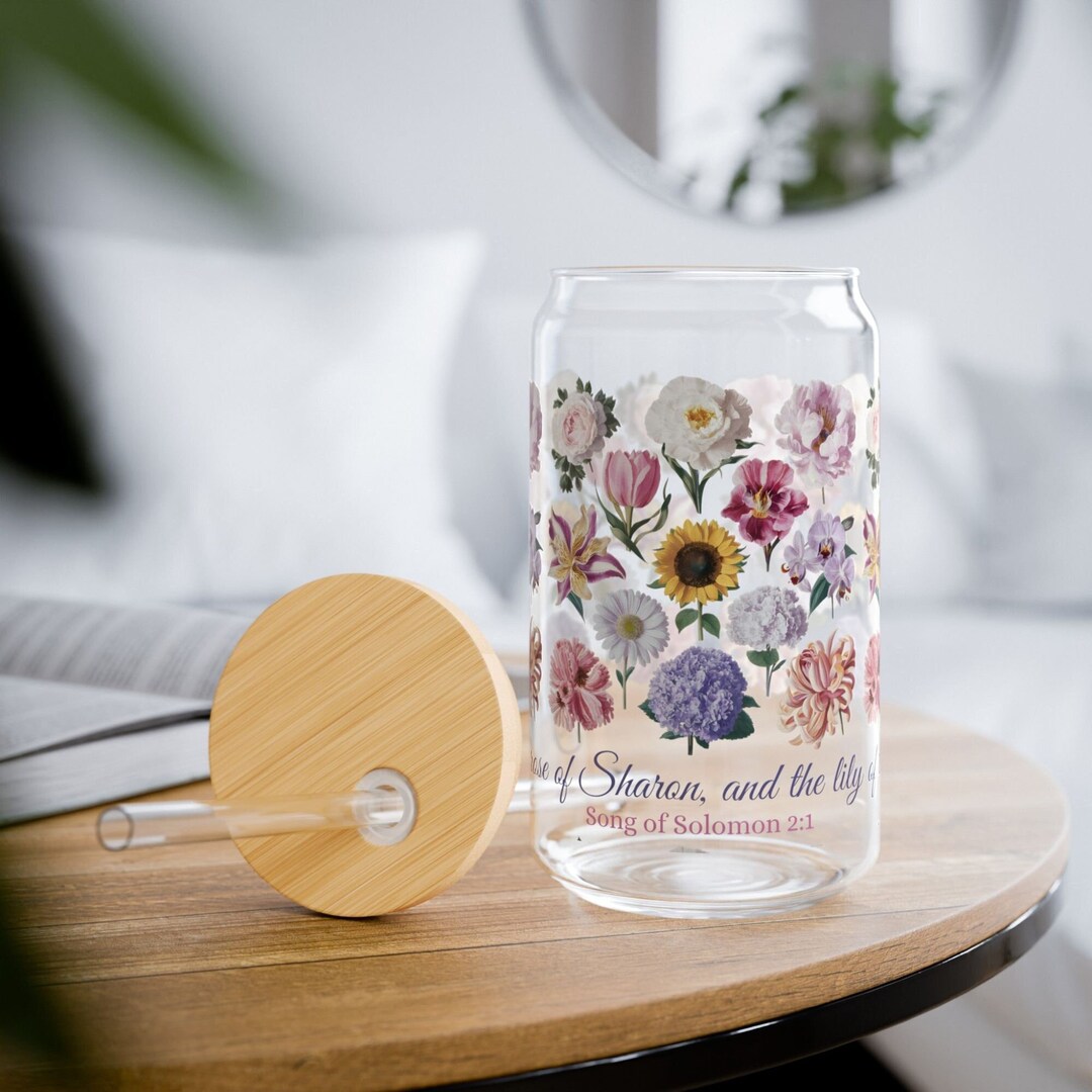 6 Christliche Glasbecher Mit Bambusdeckel – 473 Ml, Bibelverse, Pastellrosa