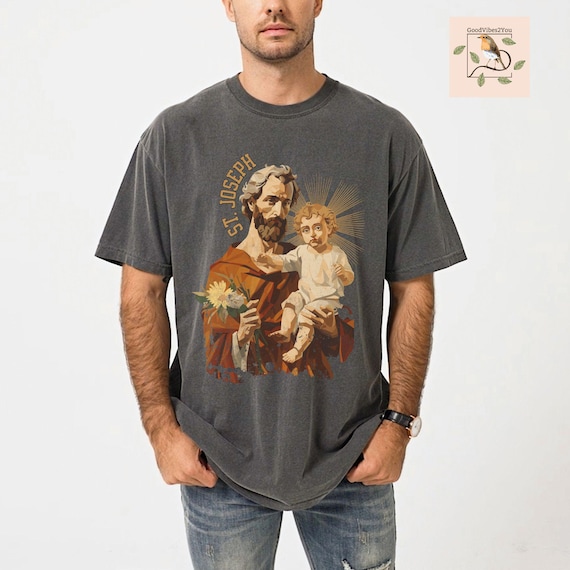 Camiseta de San José, camiseta católica, regalos católicos para hombres,  José y el Niño Jesús, regalo católico para papá, camiseta del Día del Padre,