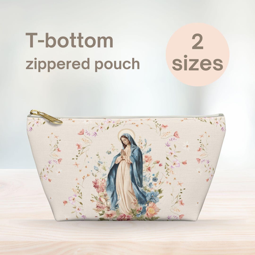 thumbnail image 2 of Virgin Mary Sacred Heart Zippered Pouch - Woven Tapestry Bag, 15x10cm, Christian Icon 2 of 6