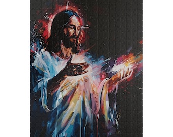 Christian Puzzle Jesus Modern Art, gift for Christian friend, Catholic gift, Religious Jigsaw puzzle for adults (110, 252, 520, 1014-piece)