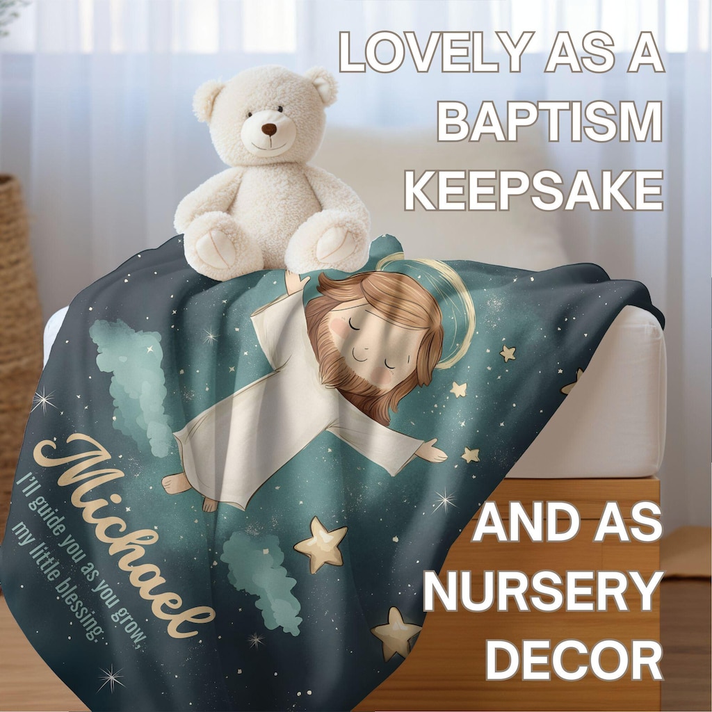 Coperta Personalizzata Con Gesù – Plaid In Flanella Morbida, Tema Religioso Cristiano, Per Battesimo E Cresima, Regalo Per Bambini E Adulti