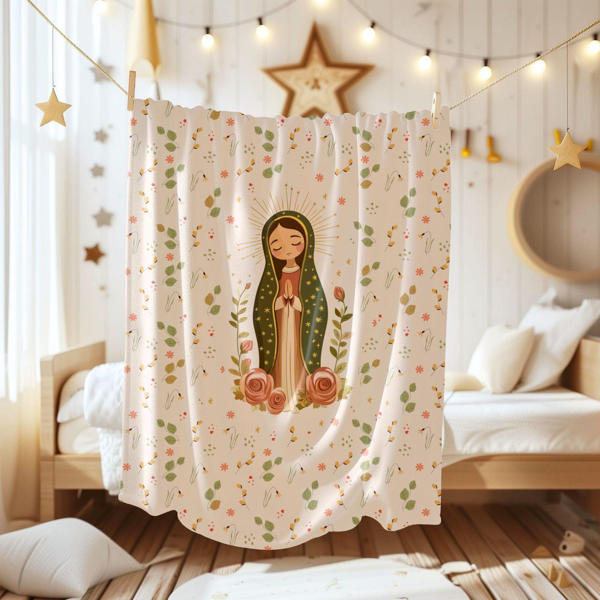 Cute Our Lady of Guadalupe Blanket, Catholic Fleece Blanket for Kids, Baptism gift, Nursery decor, Catholic Women gift ideas, Home Decor