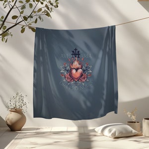 Catholic Velveteen Plush Blanket, Virgin Mary Sacred heart Fleece Blanket, gift for Catholic mom, Religious family gifts, Catholic gift