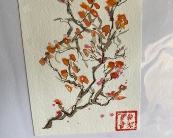 Hand painted Greeting Card of Cherry Blossoms for any occassion