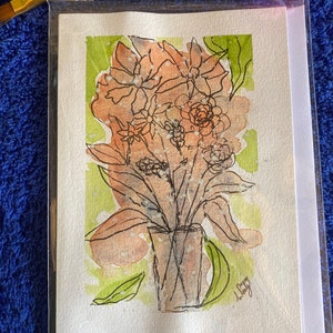 Watercolour Hand painted flowers pen and ink