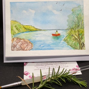 Hand painted water color greeting card water scene