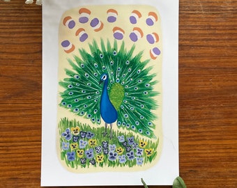 Peacocks and Pansies Print