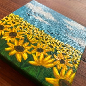 Sunflower Field Origianl Mini Canvas Painting image 3