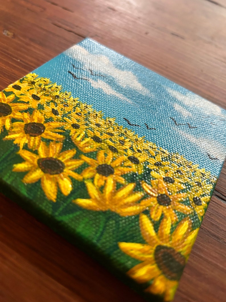 Sunflower Field Origianl Mini Canvas Painting image 3