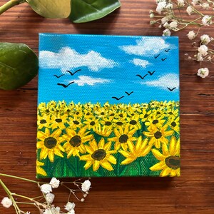 Sunflower Field Origianl Mini Canvas Painting image 1