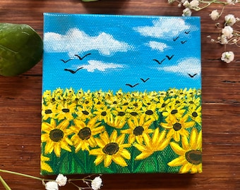 Sunflower Field Origianl Mini Canvas Painting