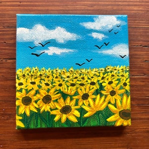Sunflower Field Origianl Mini Canvas Painting image 2