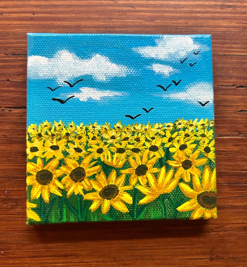 Sunflower Field Origianl Mini Canvas Painting image 2