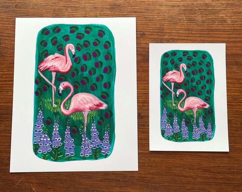 Flamingos and Foxgloves Print image 2