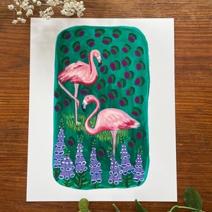 Flamingos and Foxgloves Print image 1