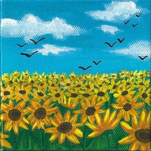 Sunflower Field Origianl Mini Canvas Painting image 4