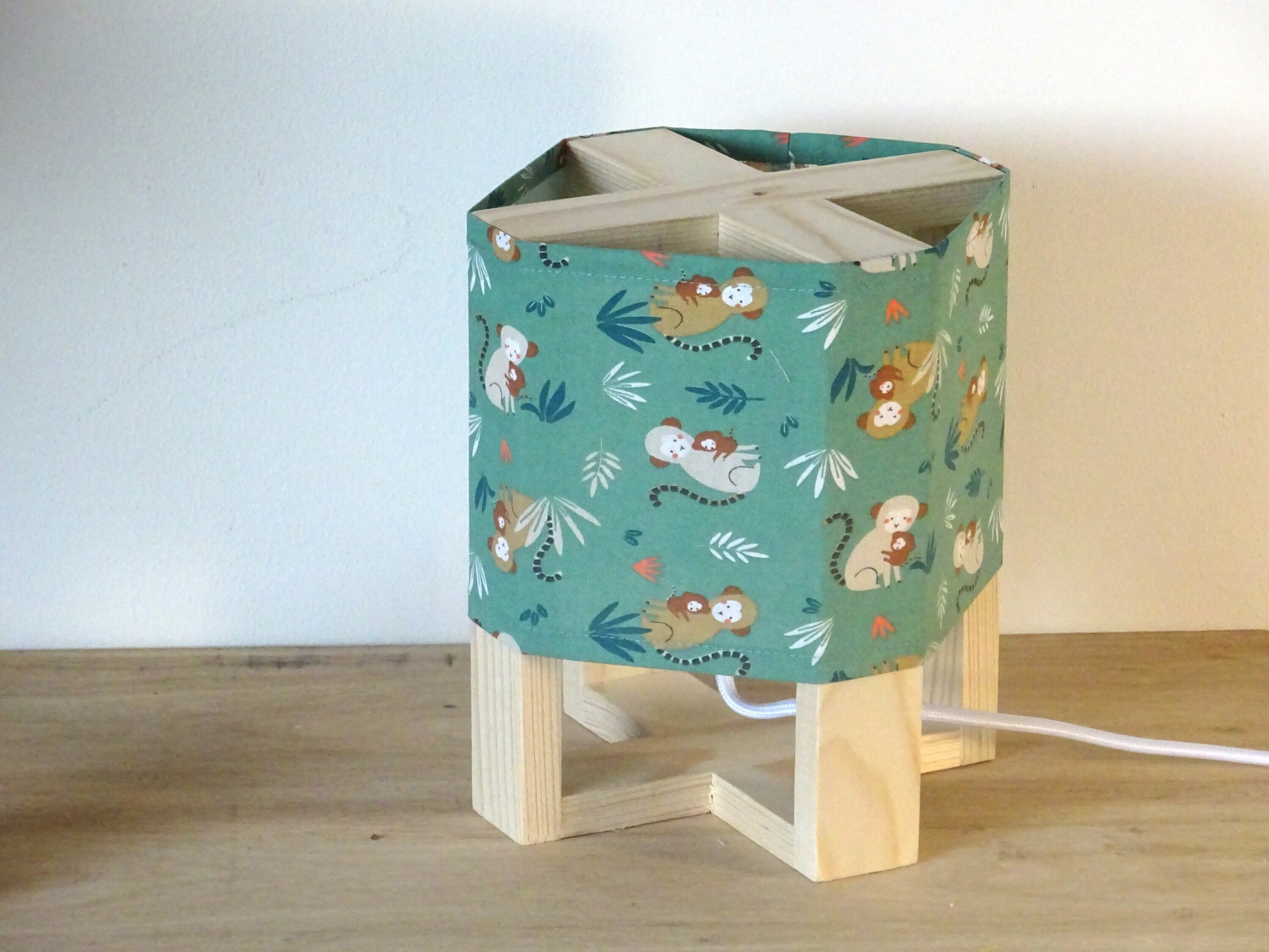 Lampe Singe et Bebe, Bois et Coton
