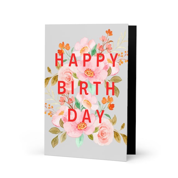 Happy Birthday Flowers Greeting Card Etsy
