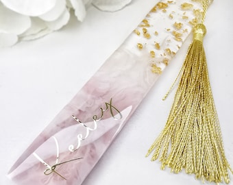 Pink and gold fully customisable bookmark with tassel personalised bookmark booklover gift kids party favours school gift bookworm gift