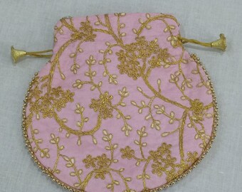 Indisk handgjord broderad kuvertväska för kvinnor, Potli-väska, dragskoväska, bröllopsgåva, returgåva