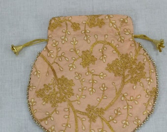 Indisk handgjord broderad kuvertväska för kvinnor, Potli-väska, dragskoväska, bröllopsgåva, returgåva