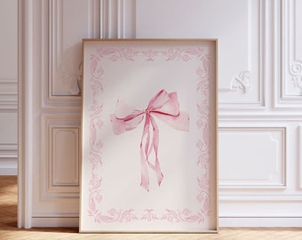Pink Bow Watercolor Print: Preppy Coquette Wall Art (Digital Download)