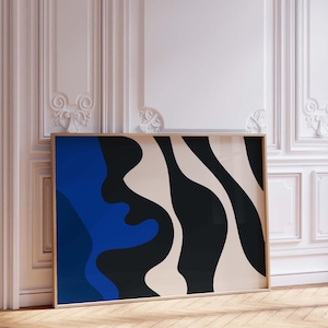 Horizontaler abstrakter Kunstdruck, königsblaue minimalistische abstrakte druckbare Wandkunst, hellblaue moderne Kunst Poster, großer abstrakter Druck