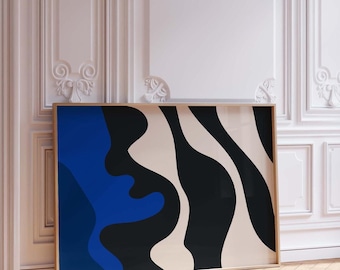 Horizontaler abstrakter Kunstdruck, königsblaue minimalistische abstrakte druckbare Wandkunst, hellblaue moderne Kunst Poster, großer abstrakter Druck