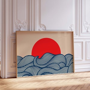 Sun Landscape Printable Wall Art, Landscape Sea Print, Large Size Minimalist Print Download, Horizontal Wall Art, Modern Wall Decoration