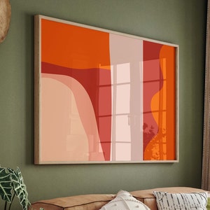 Arte murale astratta stampabile, stampa artistica moderna orizzontale, stampa astratta dai colori vivaci, poster dai toni caldi, design minimalista con tavolozza calda