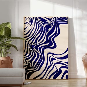 Abstrakte Blaue Wellenlinie druckbare Wandkunst, großer minimalistischer Druck, monochromer Druck, modernes Wohndekor, Geschenk für sie, digitale Kunst