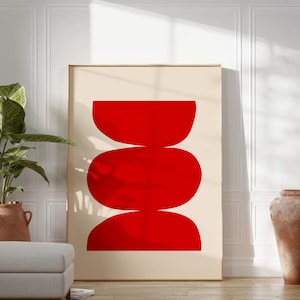 Red Minimalist Abstract Printable Wall Art, Modern Art Poster, Scandinavian Abstract Art, Large Size Abstract Print, Colorful Print