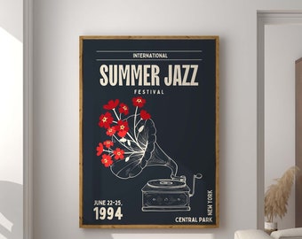 Jazz Festival Printable Wall Art, Jazz Poster, Retro Jazz Music Print Digital Download, Music Poster, Retro Home Decor, Summer Art Print