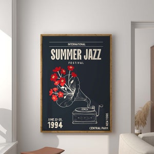 Arte mural imprimible del festival de jazz, póster de jazz, descarga digital de impresión de música jazz retro, póster musical, decoración retro para el hogar, impresión artística de verano