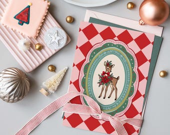 Printable Christmas Card: Whimsical Xmas Greeting Card, Vintage Holiday Greeting Card, 5x7 Instant Download