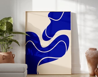Royal Blue Minimalist Abstract Printable Wall Art, Bright Blue Modern Art Poster, Oversize Abstract Digital Art, Large Size Abstract Print
