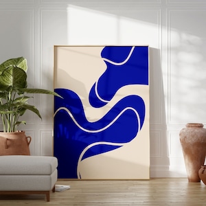 Royalblauer minimalistischer abstrakter druckbarer Wandkunst, helles blaues moderne Kunst Poster, übergroßer abstrakter digitaler Kunst, großer abstrakter Druck